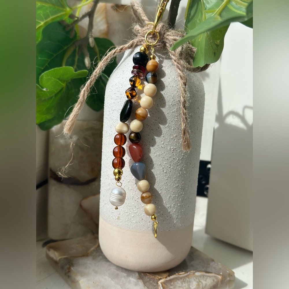 Trendy Bag charm / keychain hand crafted with earthy vintage beads repurposed